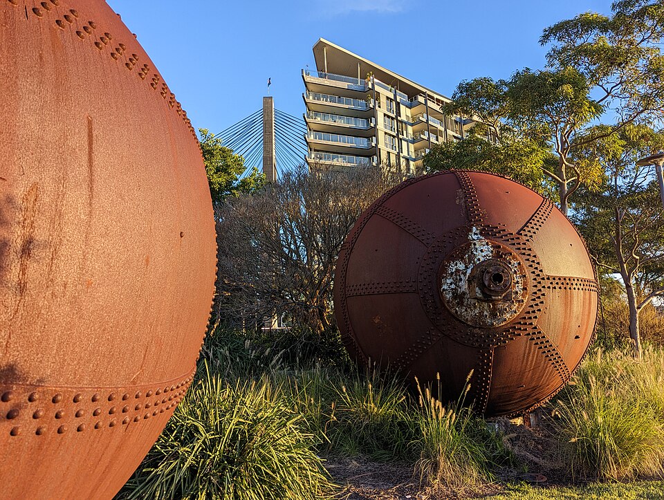 Wood chip digester balls at Waterfront Park